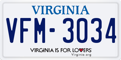 VA license plate VFM3034