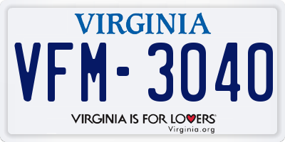 VA license plate VFM3040