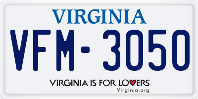 VA license plate VFM3050