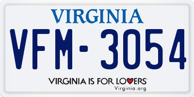 VA license plate VFM3054