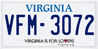 VA license plate VFM3072