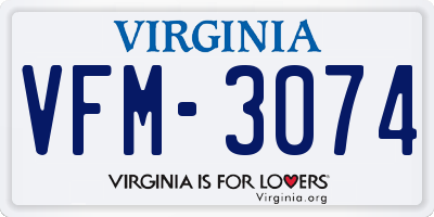 VA license plate VFM3074