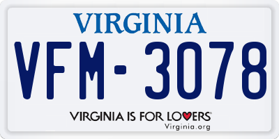 VA license plate VFM3078