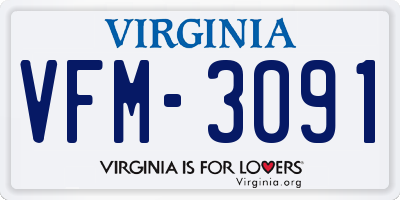 VA license plate VFM3091
