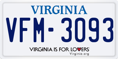 VA license plate VFM3093