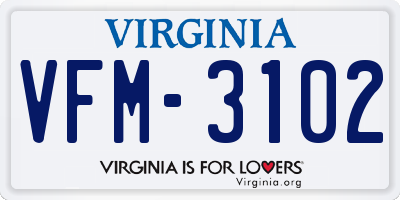 VA license plate VFM3102