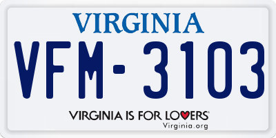 VA license plate VFM3103