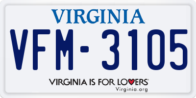 VA license plate VFM3105