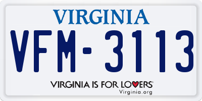 VA license plate VFM3113