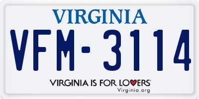 VA license plate VFM3114