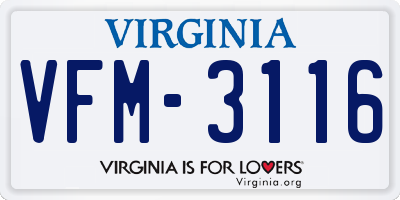 VA license plate VFM3116