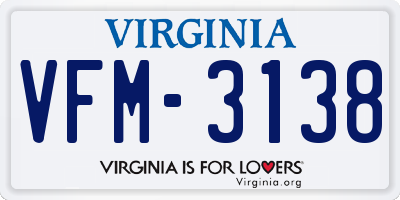 VA license plate VFM3138