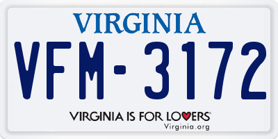 VA license plate VFM3172