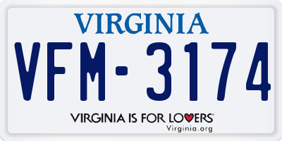 VA license plate VFM3174