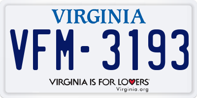 VA license plate VFM3193