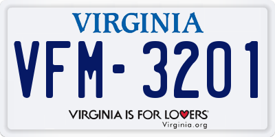 VA license plate VFM3201