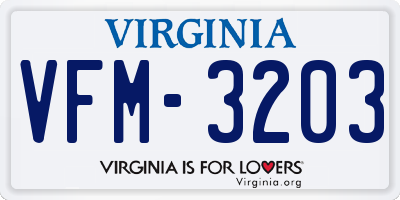 VA license plate VFM3203