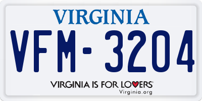 VA license plate VFM3204