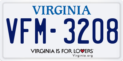 VA license plate VFM3208