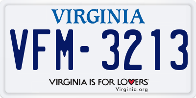 VA license plate VFM3213
