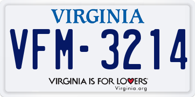VA license plate VFM3214