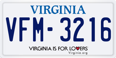 VA license plate VFM3216