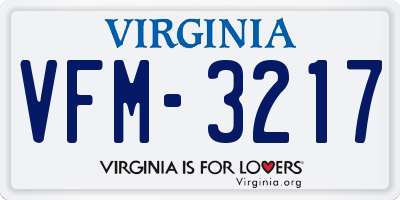 VA license plate VFM3217