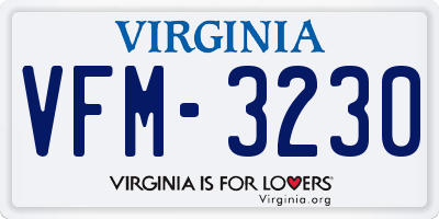 VA license plate VFM3230