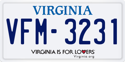 VA license plate VFM3231