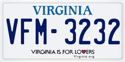 VA license plate VFM3232