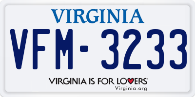 VA license plate VFM3233