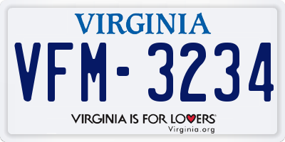 VA license plate VFM3234