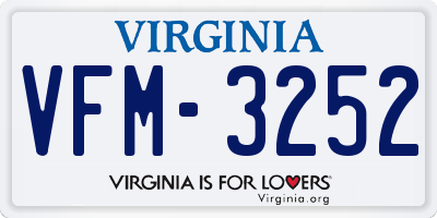 VA license plate VFM3252