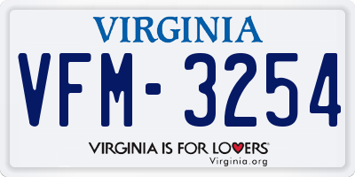 VA license plate VFM3254