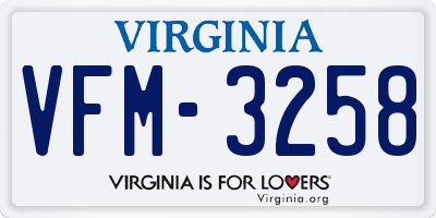 VA license plate VFM3258
