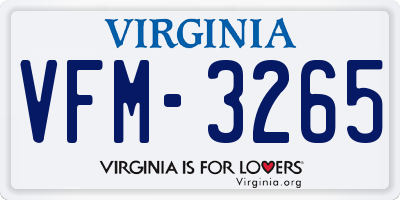 VA license plate VFM3265
