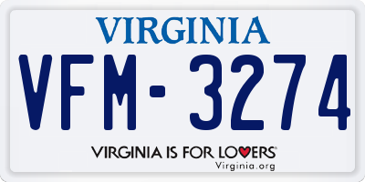 VA license plate VFM3274