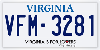 VA license plate VFM3281