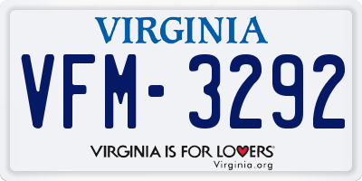 VA license plate VFM3292
