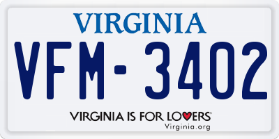 VA license plate VFM3402