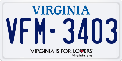 VA license plate VFM3403