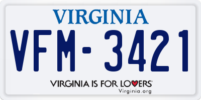 VA license plate VFM3421