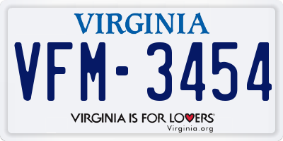 VA license plate VFM3454