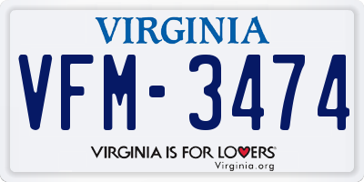VA license plate VFM3474