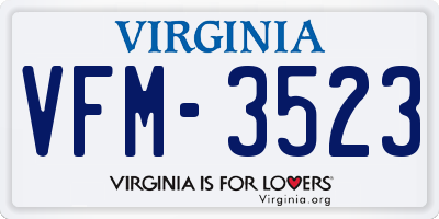 VA license plate VFM3523