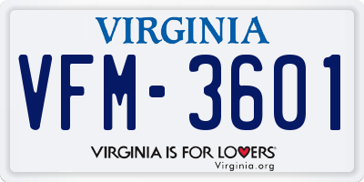 VA license plate VFM3601