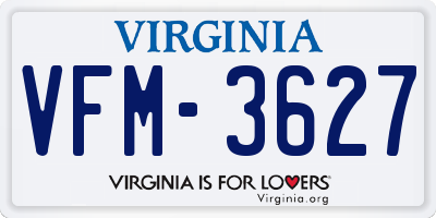 VA license plate VFM3627