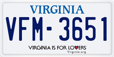 VA license plate VFM3651