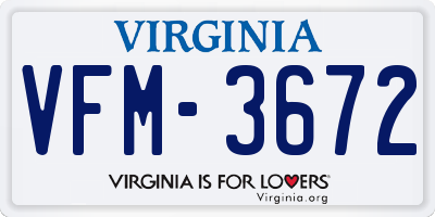 VA license plate VFM3672