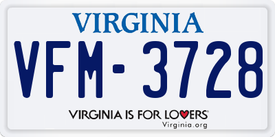 VA license plate VFM3728